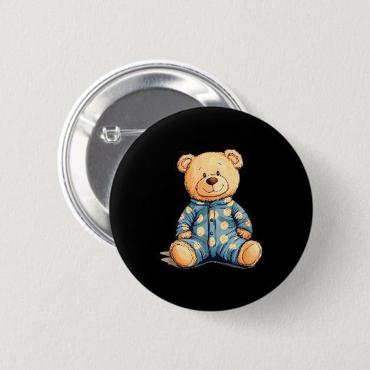 Teddy Bear In Pajama Costume For Bedtime Smiles Button (Vorne & Hinten)