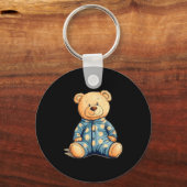 Teddy Bear In Pajama Costume For Bedtime Smiles Schlüsselanhänger (Vorderseite)