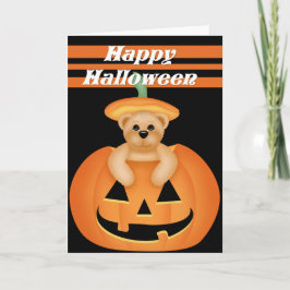 Teddy Bear in Pumpkin Happy Halloween Card Karte