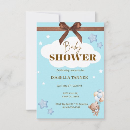 Teddy Bear Invintation RSVP Karte (Vorderseite)