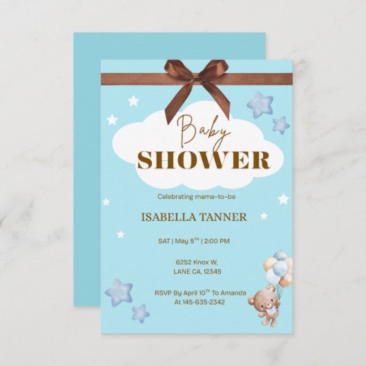 Teddy Bear Invintation RSVP Karte (Vorne/Hinten)