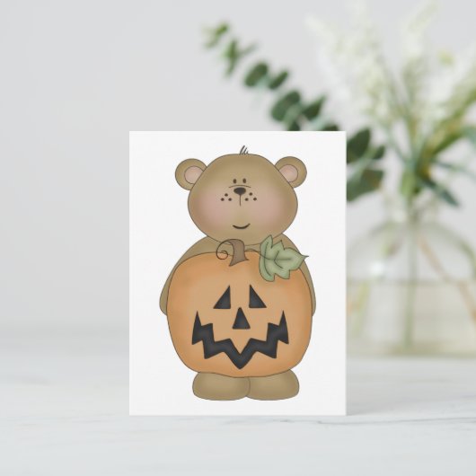 Teddy Bear Jack O'Lantern Postkarte (Stehend Vorderseite)