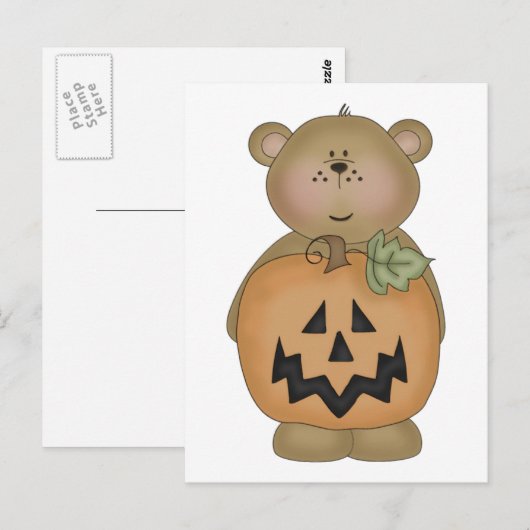 Teddy Bear Jack O'Lantern Postkarte (Vorne/Hinten)