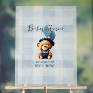 Teddy Bear Jean Baby Shower Blue Acrylschild