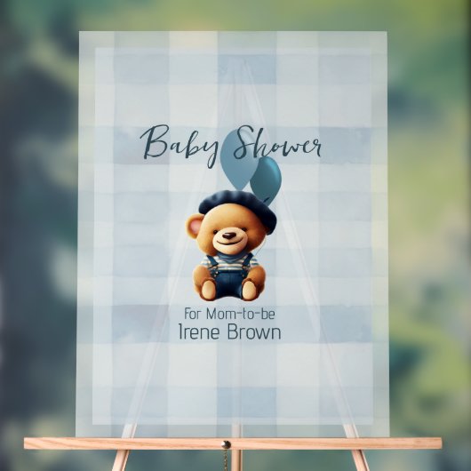 Teddy Bear Jean Baby Shower Blue Acrylschild (Neutral)