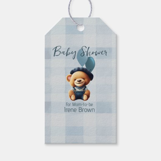 Teddy Bear Jean Baby Shower Blue Geschenkanhänger (Vorderseite)
