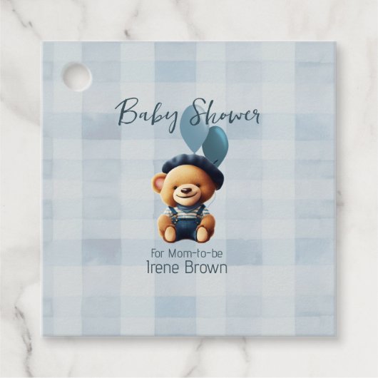 Teddy Bear Jean Baby Shower Blue Geschenkanhänger (Vorderseite)