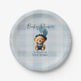 Teddy Bear Jean Baby Shower Blue Pappteller