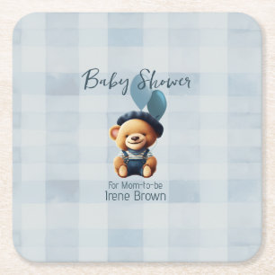 Teddy Bear Jean Baby Shower Blue Rechteckiger Pappuntersetzer