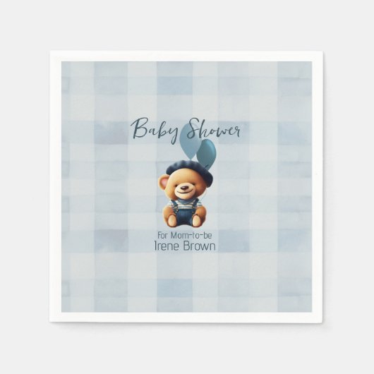 Teddy Bear Jean Baby Shower Blue Serviette (Vorderseite)