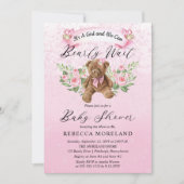 Teddy Bear kann frühzeitig abwarten Pink Girl Baby Einladung (Vorderseite)