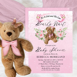 Teddy Bear kann frühzeitig abwarten Pink Girl Baby Einladung