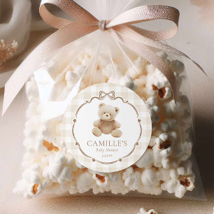 Teddy Bear Kariert Boy Baby Dusche Runder Aufkleber