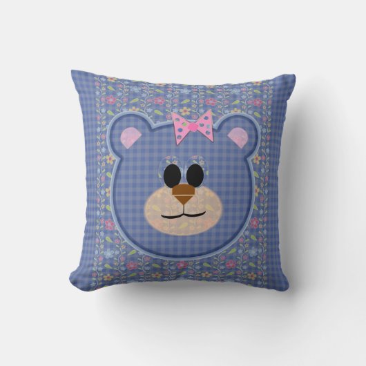 Teddy Bear, Karo und Florals Kissen (Vorderseite)
