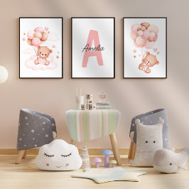 Teddy Bear Kinderzimmer Baby Girl Startname Mauer Bilderwand Sets
