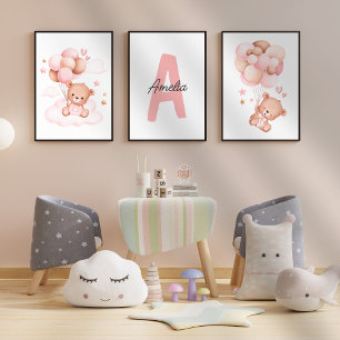 Teddy Bear Kinderzimmer Baby Girl Startname Mauer Bilderwand Sets
