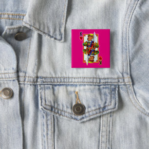 Teddy Bear King of Hearts Button