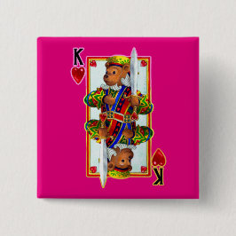 Teddy Bear King of Hearts Button