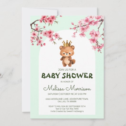 Teddy Bear King Sakura Baby Boy Dusche Einladung (Vorderseite)