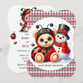 Teddy Bear Ladybug mit Snowman Baby Dusche Einladung (Vorne/Hinten)