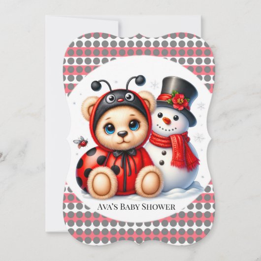 Teddy Bear Ladybug mit Snowman Baby Dusche Einladung (Vorderseite)