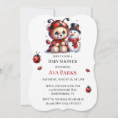 Teddy Bear Ladybug mit Snowman Baby Dusche Einladung (Rückseite)