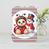 Teddy Bear Ladybug mit Snowman Baby Dusche Einladung (Stehend Vorderseite)