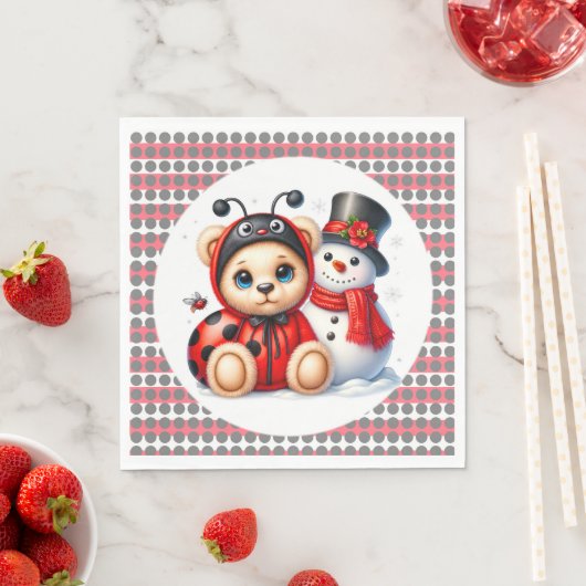 Teddy Bear Ladybug mit Snowman Baby Dusche Serviette (Beispiel)