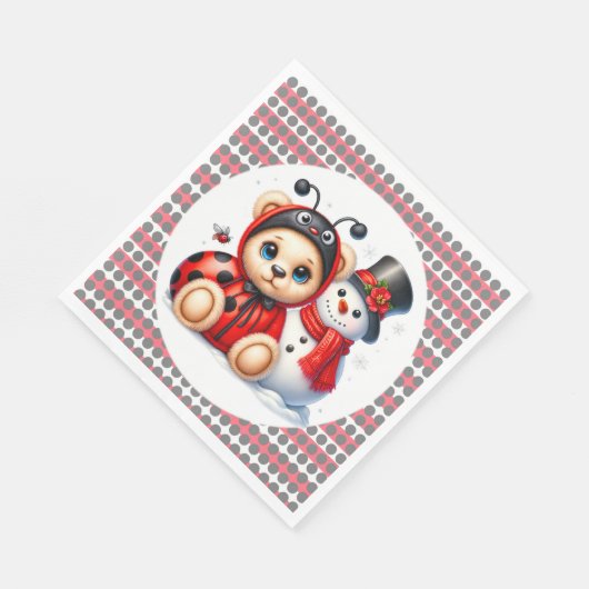 Teddy Bear Ladybug mit Snowman Baby Dusche Serviette (Ecke)