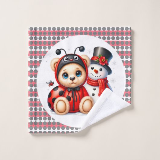 Teddy Bear Ladybug mit Snowman Baby Showgeschenk Badhandtuch Set (Waschlappen)