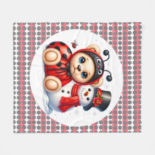 Teddy Bear Ladybug mit Snowman Baby Showgeschenk Fleecedecke (Vorderseite (Horizontal))