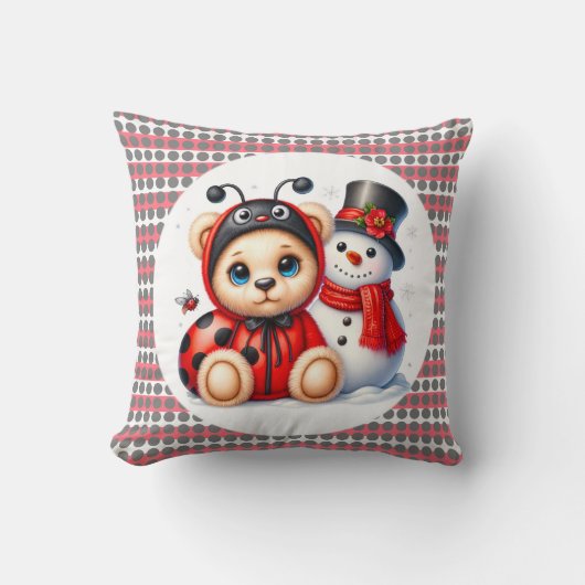 Teddy Bear Ladybug mit Snowman Baby Showgeschenk Kissen (Vorderseite)
