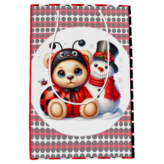 Teddy Bear Ladybug mit Snowman Baby Showgeschenk Mittlere Geschenktüte (Vorderseite)