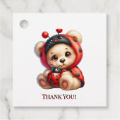 Teddy Bear Ladybug Stripes Girl Babydusche Danke Geschenkanhänger (Vorderseite)