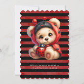 Teddy Bear Ladybug Stripes Girl Babydusche Einladung (Rückseite)