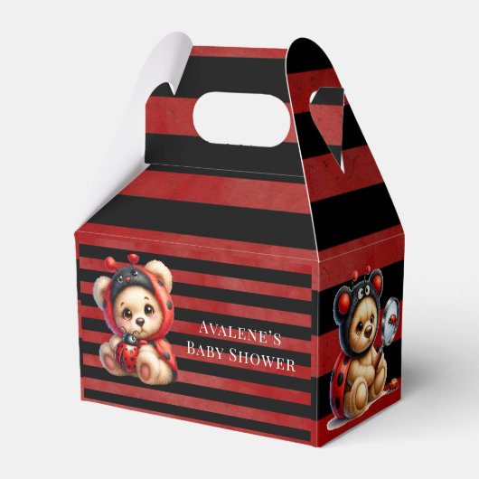 Teddy Bear Ladybug Stripes Girl Babydusche Geschenkschachtel (Vorderseite)