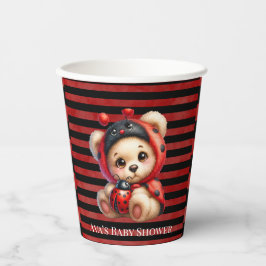 Teddy Bear Ladybug Stripes Girl Babydusche Pappbecher