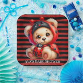 Teddy Bear Ladybug Stripes Girl Babydusche Pappteller (Party)