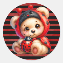 Teddy Bear Ladybug Stripes Girl Babydusche Runder Aufkleber