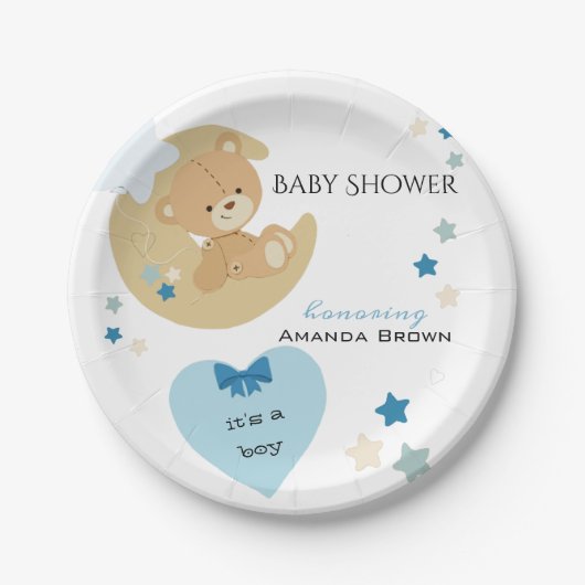 Teddy Bear Liebe Baby Boy Dusche | Pappteller (Vorderseite)