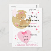 Teddy Bear Liebe Baby Girl Dusche Einladung Postkarte (Vorne/Hinten)