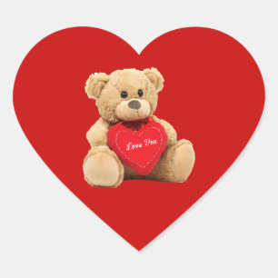 Teddy Bear Liebe Herz Roter Hintergrund Herz-Aufkleber