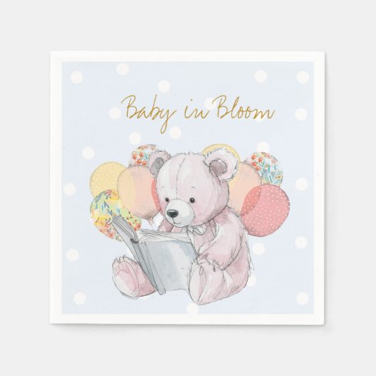 Teddy Bear liest ein Buch Baby in Bloom Serviette (Vorderseite)