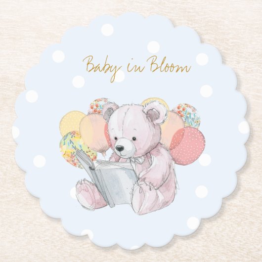 Teddy Bear liest ein Buch Baby in Bloom Untersetzer (Vorderseite)