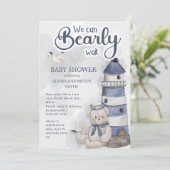 Teddy Bear Lighthouse Bearly Wait Baby Boy Dusche Einladung (Stehend Vorderseite)