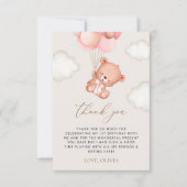 Teddy Bear, Lila Balloons, erster Geburtstag Dankeskarte (Vorderseite)