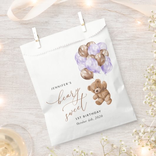 Teddy Bear, Lila Balloons, erster Geburtstag Geschenktütchen (Ausgeschnitten)