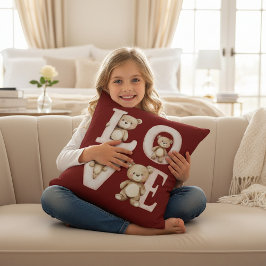 Teddy Bear "LOVE" Watercolor Valentine Design Kissen