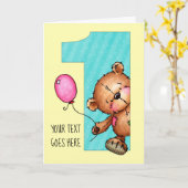 Teddy Bear macht eins! Happy Birthday Karte (Gelbe Blume)