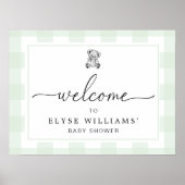 Teddy Bear Mint Green Gingham Welcome Sign Poster (Vorne)